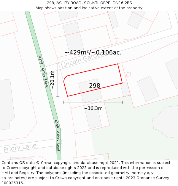 298, ASHBY ROAD, SCUNTHORPE, DN16 2RS: Plot and title map