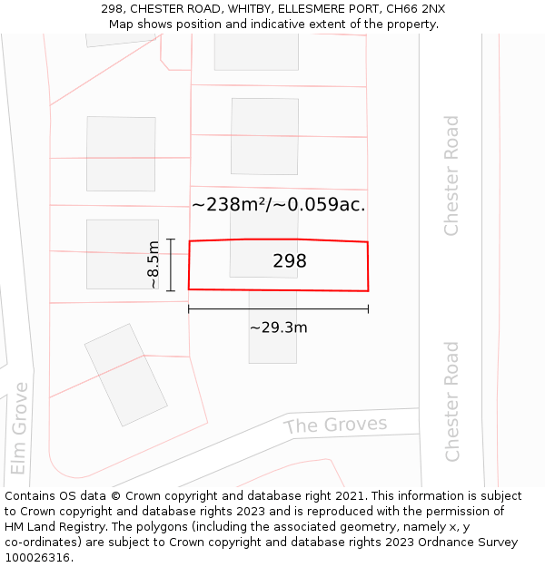 298, CHESTER ROAD, WHITBY, ELLESMERE PORT, CH66 2NX: Plot and title map