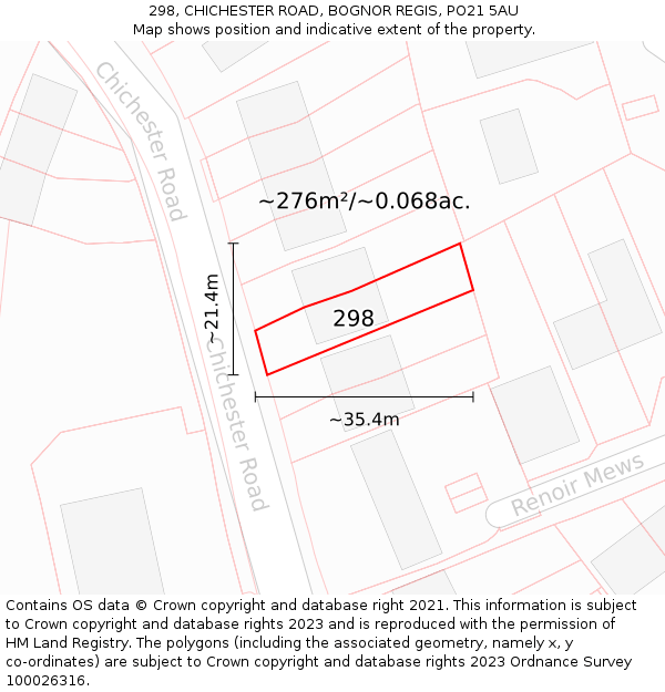 298, CHICHESTER ROAD, BOGNOR REGIS, PO21 5AU: Plot and title map