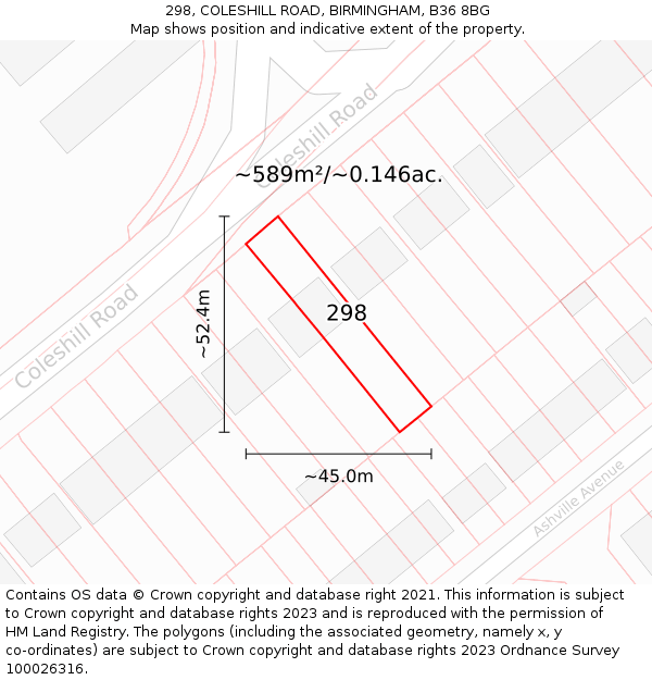 298, COLESHILL ROAD, BIRMINGHAM, B36 8BG: Plot and title map