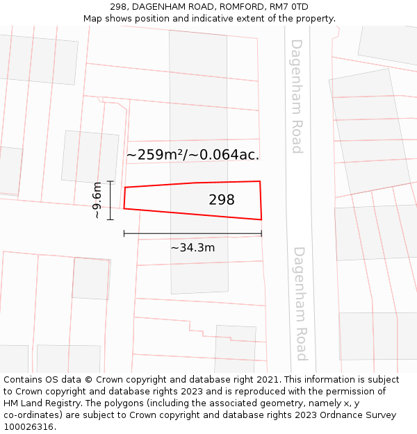 298, DAGENHAM ROAD, ROMFORD, RM7 0TD: Plot and title map