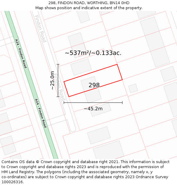 298, FINDON ROAD, WORTHING, BN14 0HD: Plot and title map