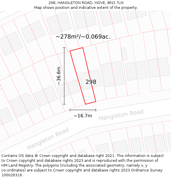 298, HANGLETON ROAD, HOVE, BN3 7LN: Plot and title map