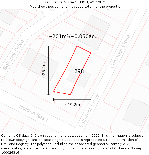 298, HOLDEN ROAD, LEIGH, WN7 2HG: Plot and title map