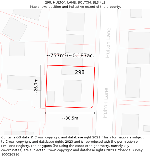 298, HULTON LANE, BOLTON, BL3 4LE: Plot and title map