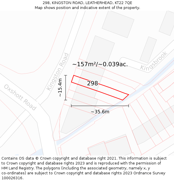 298, KINGSTON ROAD, LEATHERHEAD, KT22 7QE: Plot and title map