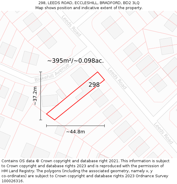 298, LEEDS ROAD, ECCLESHILL, BRADFORD, BD2 3LQ: Plot and title map