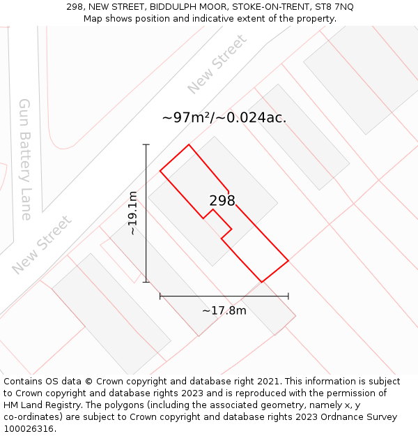 298, NEW STREET, BIDDULPH MOOR, STOKE-ON-TRENT, ST8 7NQ: Plot and title map