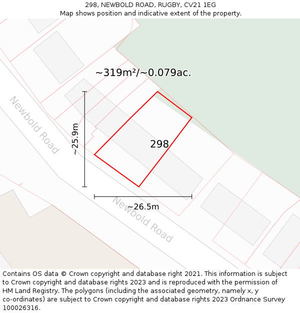 298, NEWBOLD ROAD, RUGBY, CV21 1EG: Plot and title map