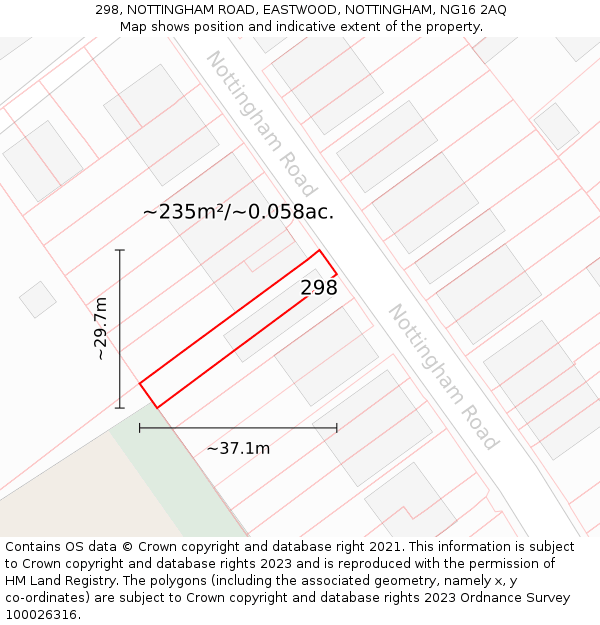 298, NOTTINGHAM ROAD, EASTWOOD, NOTTINGHAM, NG16 2AQ: Plot and title map