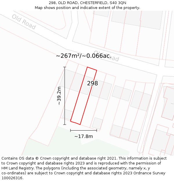 298, OLD ROAD, CHESTERFIELD, S40 3QN: Plot and title map