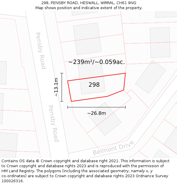 298, PENSBY ROAD, HESWALL, WIRRAL, CH61 9NG: Plot and title map