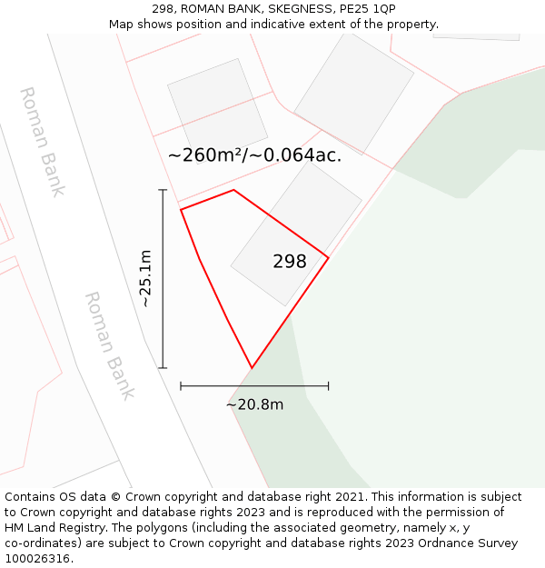 298, ROMAN BANK, SKEGNESS, PE25 1QP: Plot and title map