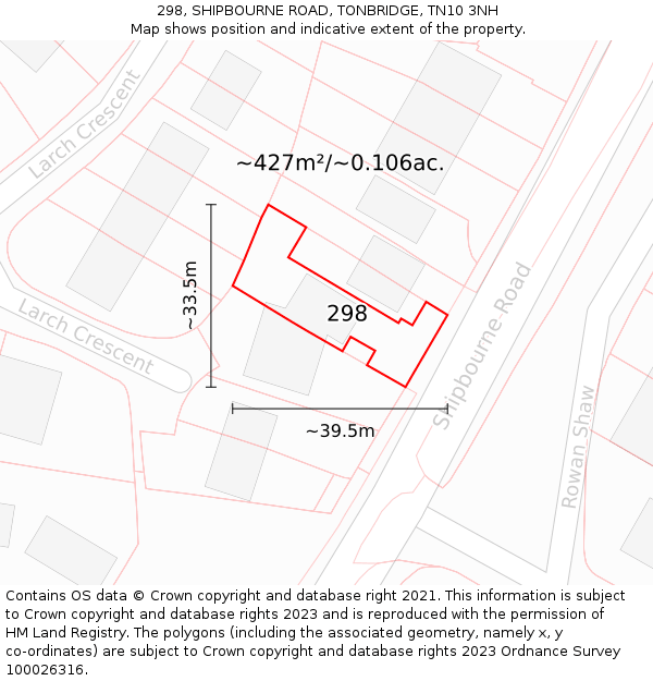 298, SHIPBOURNE ROAD, TONBRIDGE, TN10 3NH: Plot and title map