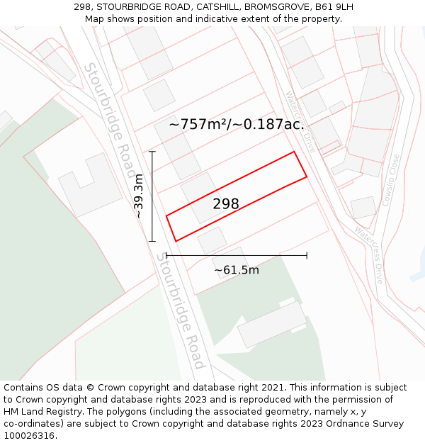 298, STOURBRIDGE ROAD, CATSHILL, BROMSGROVE, B61 9LH: Plot and title map