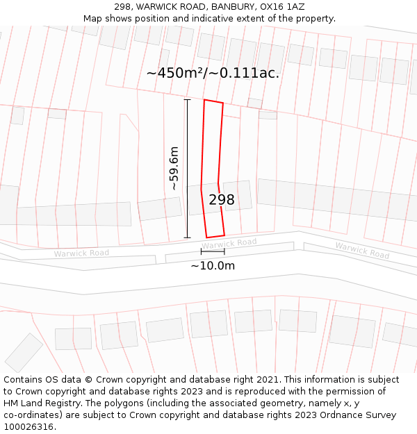 298, WARWICK ROAD, BANBURY, OX16 1AZ: Plot and title map