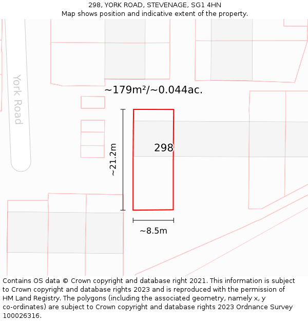 298, YORK ROAD, STEVENAGE, SG1 4HN: Plot and title map