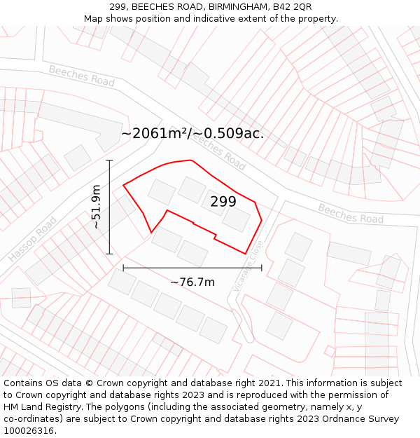 299, BEECHES ROAD, BIRMINGHAM, B42 2QR: Plot and title map