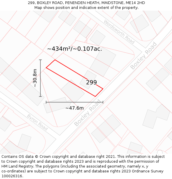 299, BOXLEY ROAD, PENENDEN HEATH, MAIDSTONE, ME14 2HD: Plot and title map