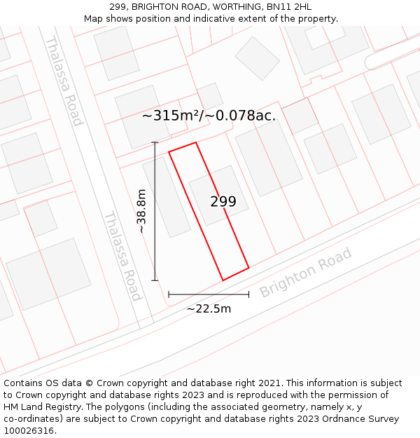 299, BRIGHTON ROAD, WORTHING, BN11 2HL: Plot and title map