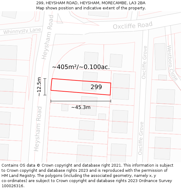 299, HEYSHAM ROAD, HEYSHAM, MORECAMBE, LA3 2BA: Plot and title map