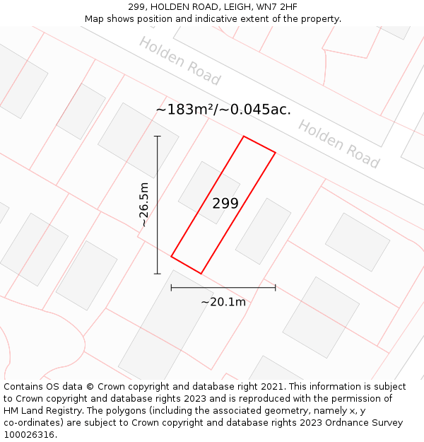 299, HOLDEN ROAD, LEIGH, WN7 2HF: Plot and title map