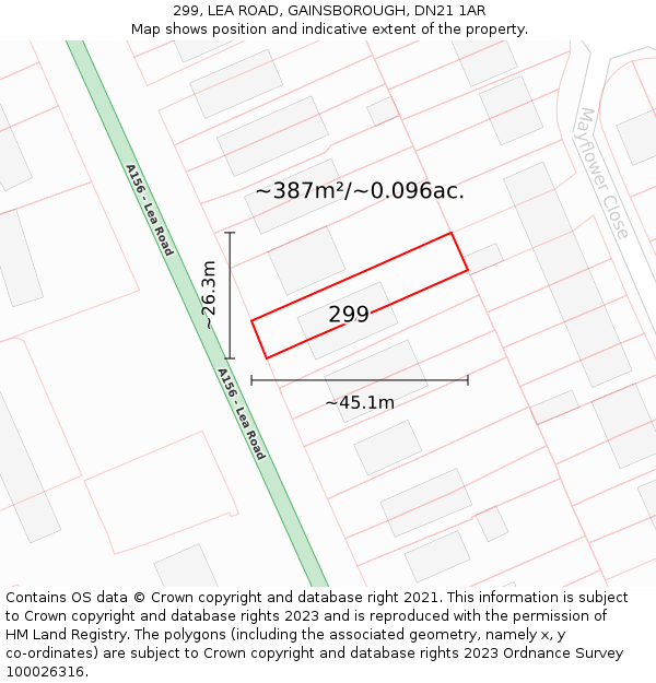 299, LEA ROAD, GAINSBOROUGH, DN21 1AR: Plot and title map