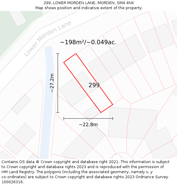 299, LOWER MORDEN LANE, MORDEN, SM4 4NX: Plot and title map