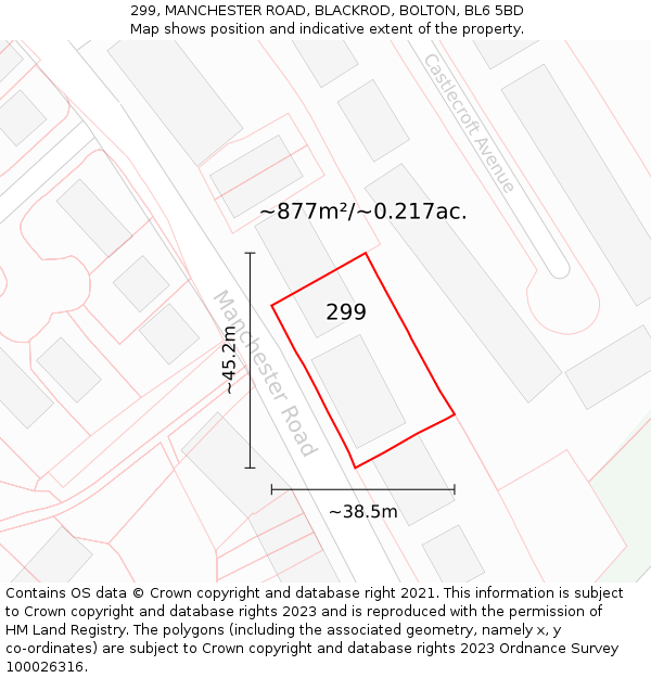 299, MANCHESTER ROAD, BLACKROD, BOLTON, BL6 5BD: Plot and title map