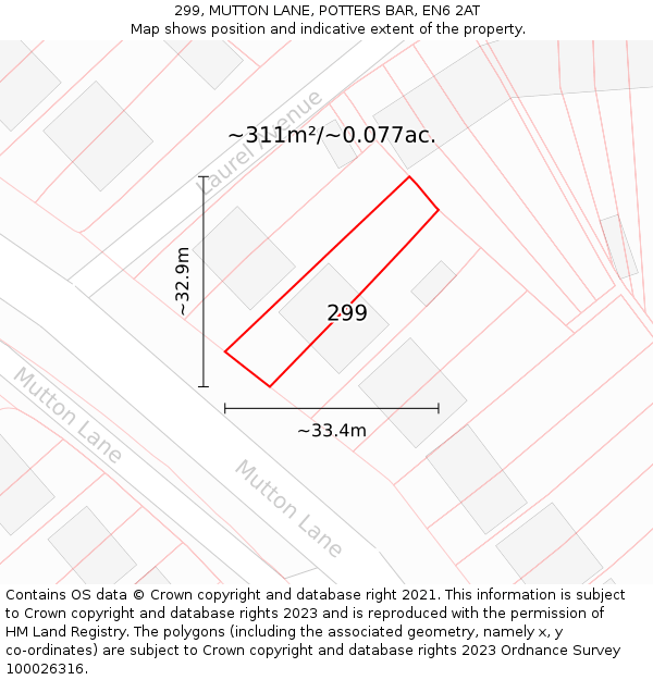 299, MUTTON LANE, POTTERS BAR, EN6 2AT: Plot and title map