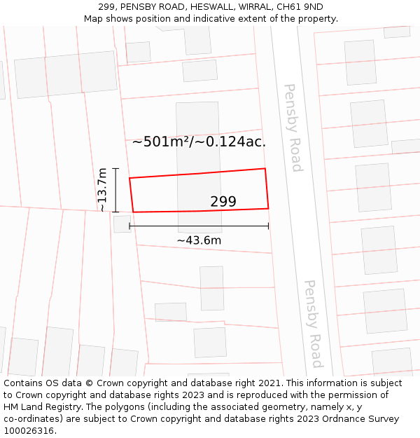 299, PENSBY ROAD, HESWALL, WIRRAL, CH61 9ND: Plot and title map