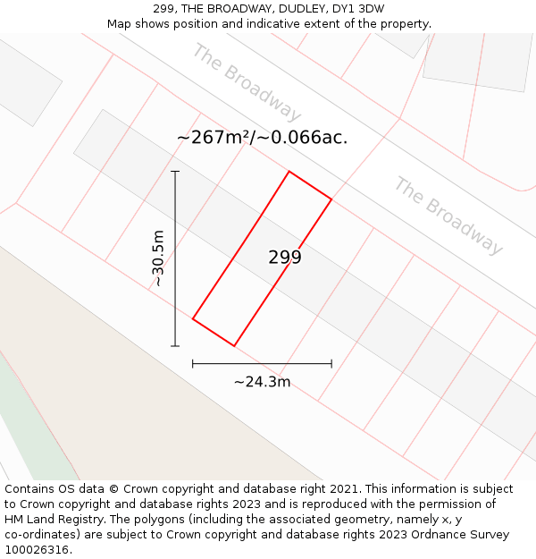 299, THE BROADWAY, DUDLEY, DY1 3DW: Plot and title map