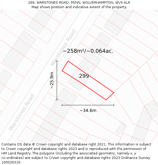 299, WARSTONES ROAD, PENN, WOLVERHAMPTON, WV4 4LA: Plot and title map