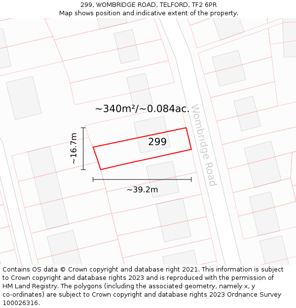 299, WOMBRIDGE ROAD, TELFORD, TF2 6PR: Plot and title map