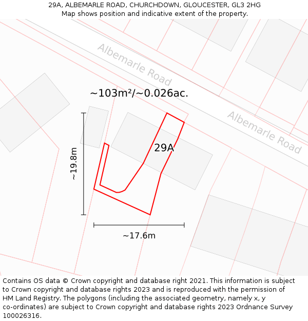 29A, ALBEMARLE ROAD, CHURCHDOWN, GLOUCESTER, GL3 2HG: Plot and title map