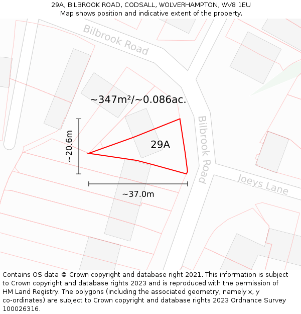 29A, BILBROOK ROAD, CODSALL, WOLVERHAMPTON, WV8 1EU: Plot and title map