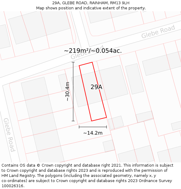 29A, GLEBE ROAD, RAINHAM, RM13 9LH: Plot and title map