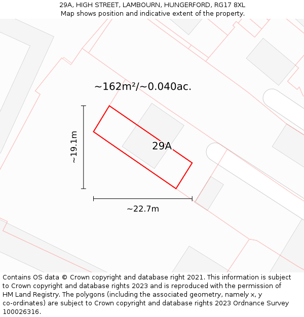 29A, HIGH STREET, LAMBOURN, HUNGERFORD, RG17 8XL: Plot and title map