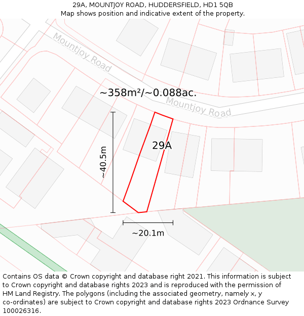 29A, MOUNTJOY ROAD, HUDDERSFIELD, HD1 5QB: Plot and title map