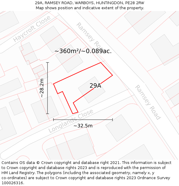 29A, RAMSEY ROAD, WARBOYS, HUNTINGDON, PE28 2RW: Plot and title map