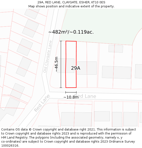 29A, RED LANE, CLAYGATE, ESHER, KT10 0ES: Plot and title map