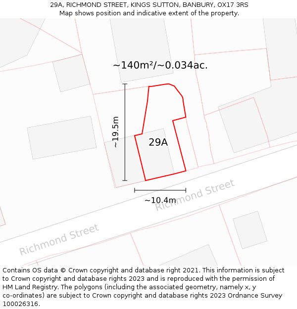 29A, RICHMOND STREET, KINGS SUTTON, BANBURY, OX17 3RS: Plot and title map