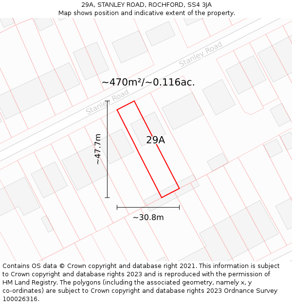 29A, STANLEY ROAD, ROCHFORD, SS4 3JA: Plot and title map