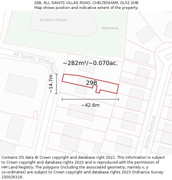 29B, ALL SAINTS VILLAS ROAD, CHELTENHAM, GL52 2HB: Plot and title map