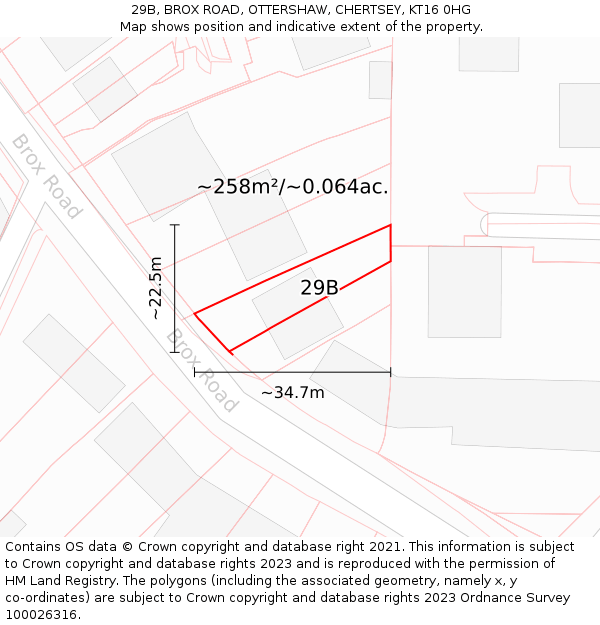 29B, BROX ROAD, OTTERSHAW, CHERTSEY, KT16 0HG: Plot and title map