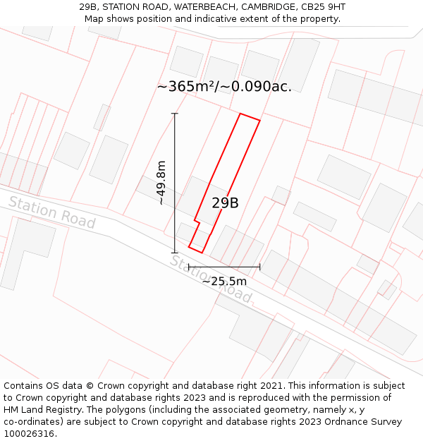 29B, STATION ROAD, WATERBEACH, CAMBRIDGE, CB25 9HT: Plot and title map