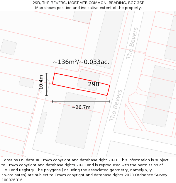 29B, THE BEVERS, MORTIMER COMMON, READING, RG7 3SP: Plot and title map