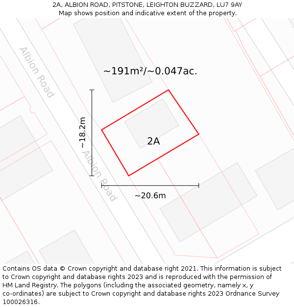 2A, ALBION ROAD, PITSTONE, LEIGHTON BUZZARD, LU7 9AY: Plot and title map