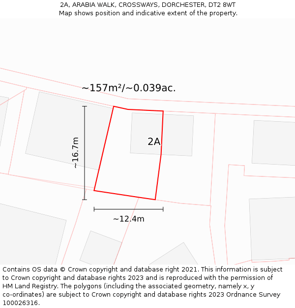 2A, ARABIA WALK, CROSSWAYS, DORCHESTER, DT2 8WT: Plot and title map