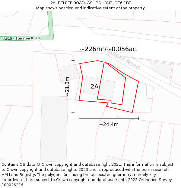 2A, BELPER ROAD, ASHBOURNE, DE6 1BB: Plot and title map